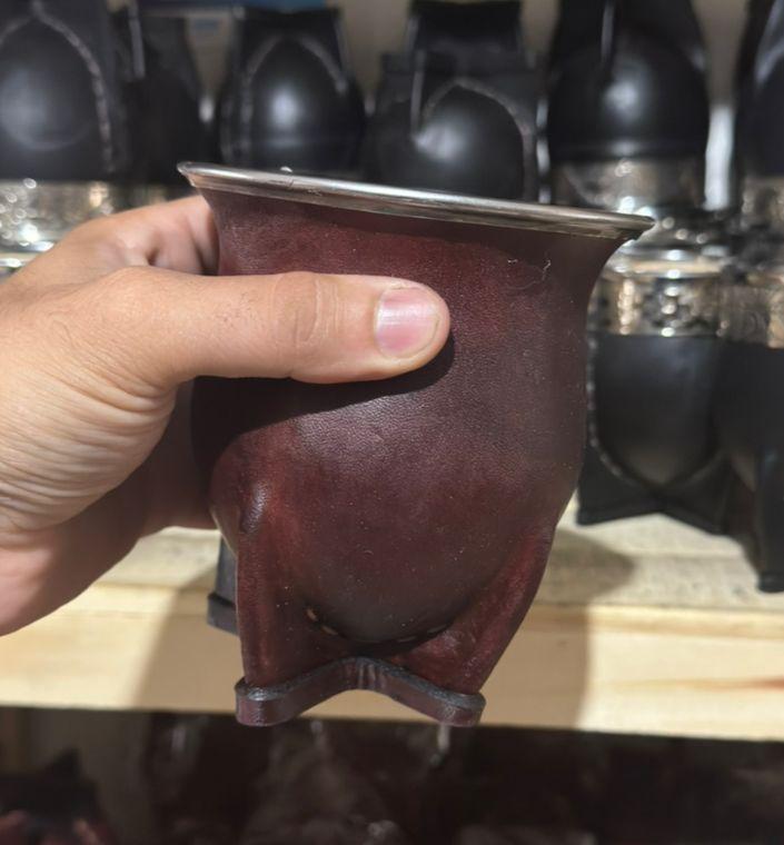 mate camionero - virola de acero - cuero marron - calabaza