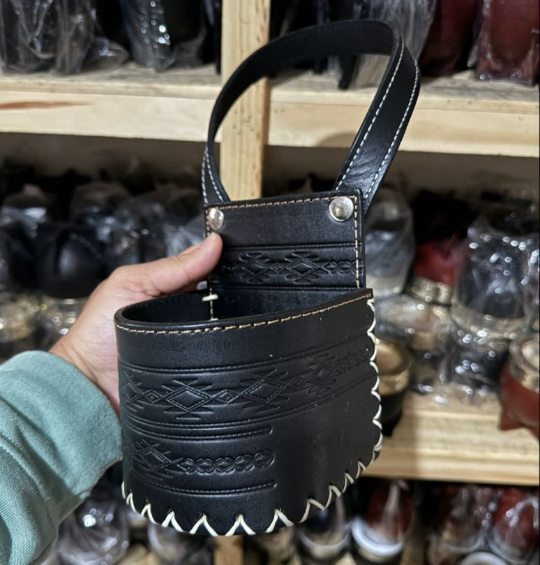 Portamate de cuero 100% - negro