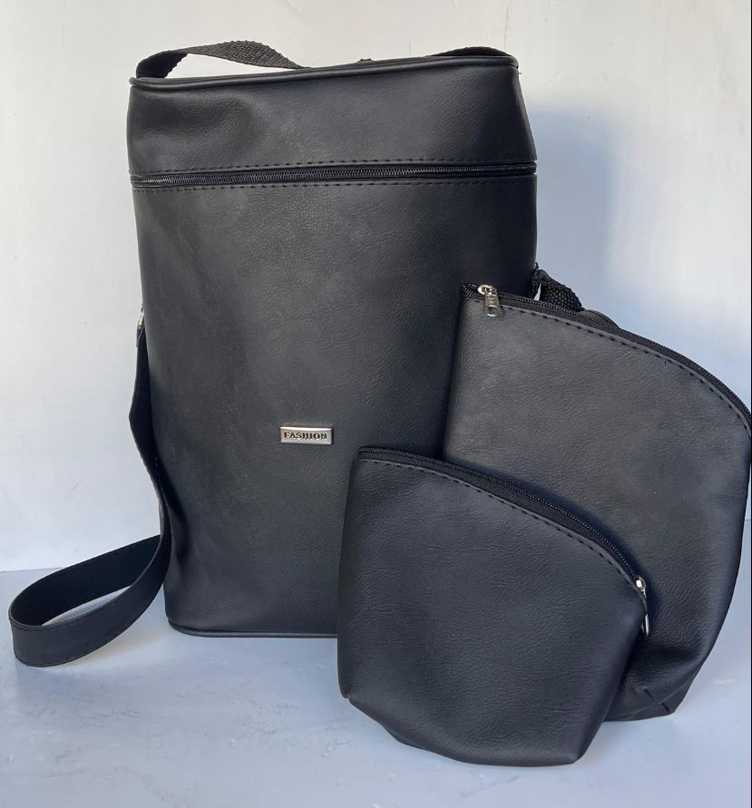 combo BOLSO MATERO CUERINA grande + yerbero + azucarero ""CUERINA"" color negro(CUERINA)