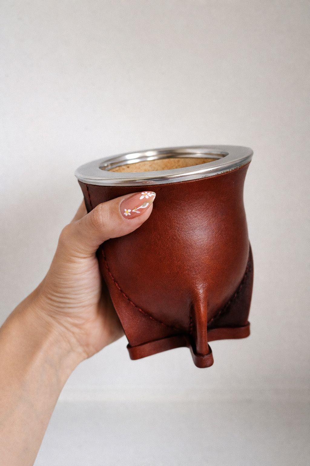 mate camionero - virola de acero - cuero marron - calabaza