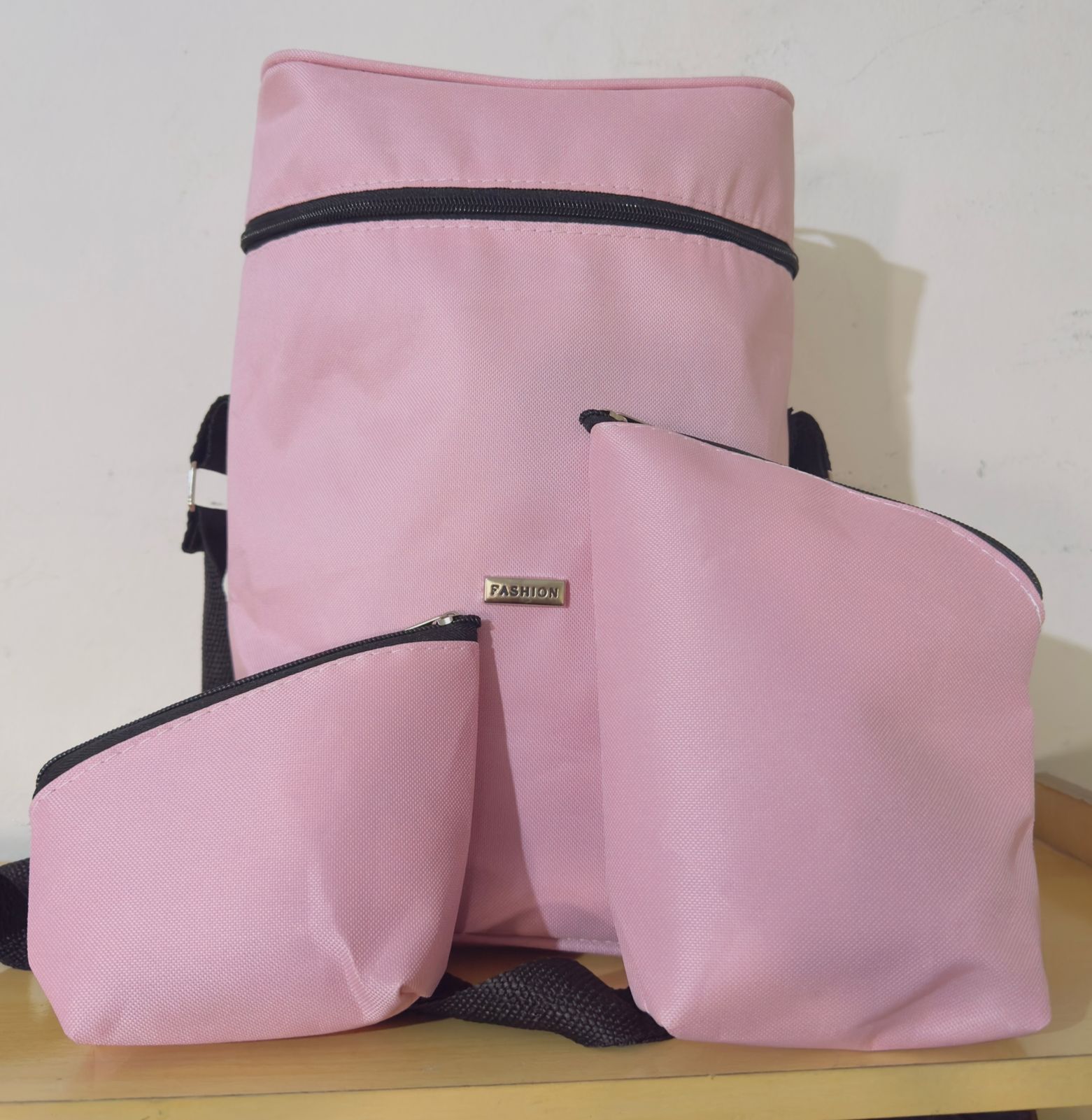 BOLSO CLASICO matero grande con sujetador para termo + yerbero + azucarero COLOR ROSA CLASICO