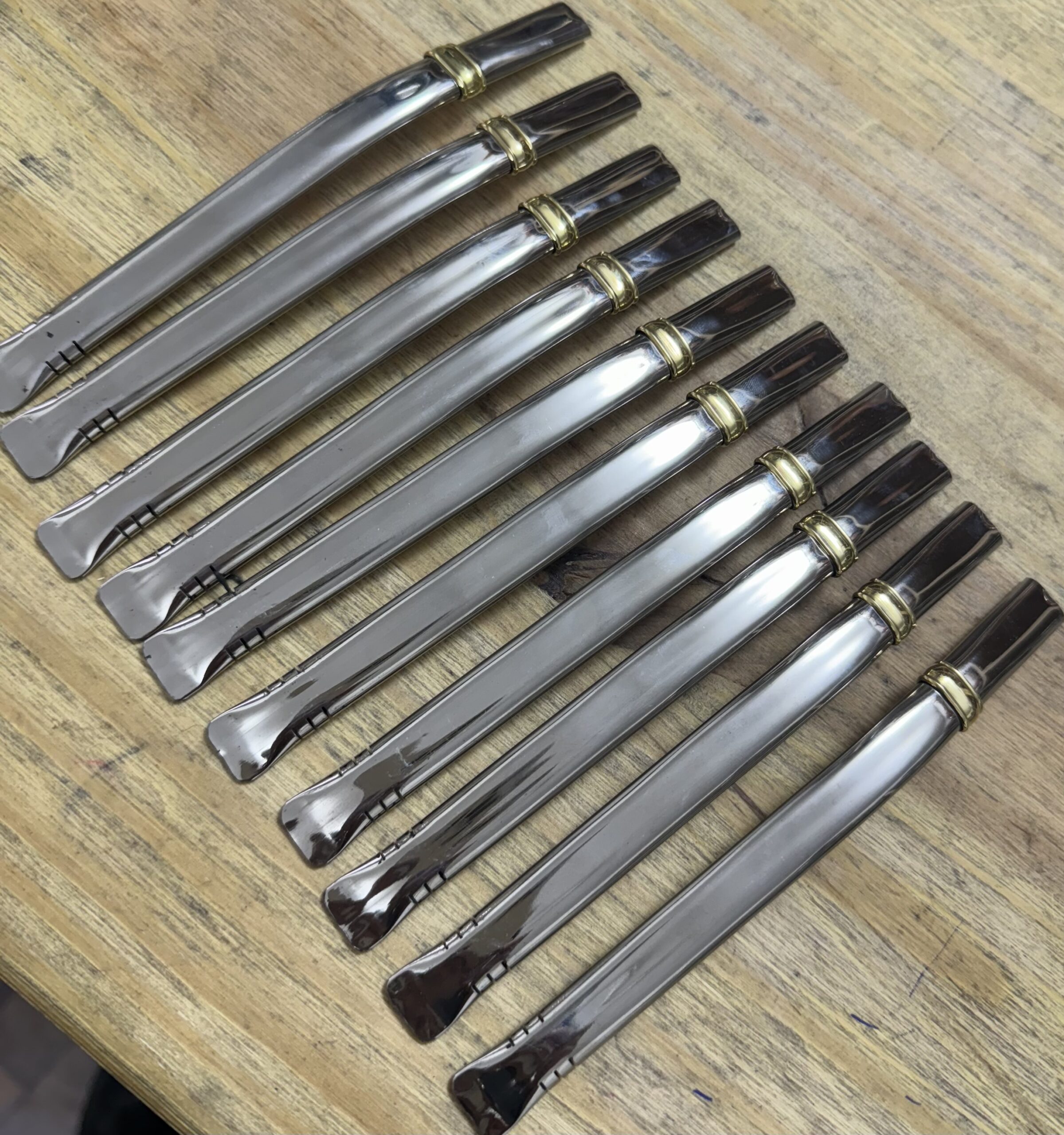 X10 BOMBILLAS CHATAS PICO CURVO DE ACERO INOX CON ANILLO DE BRONCE (10 UNIDADES CHATAS)