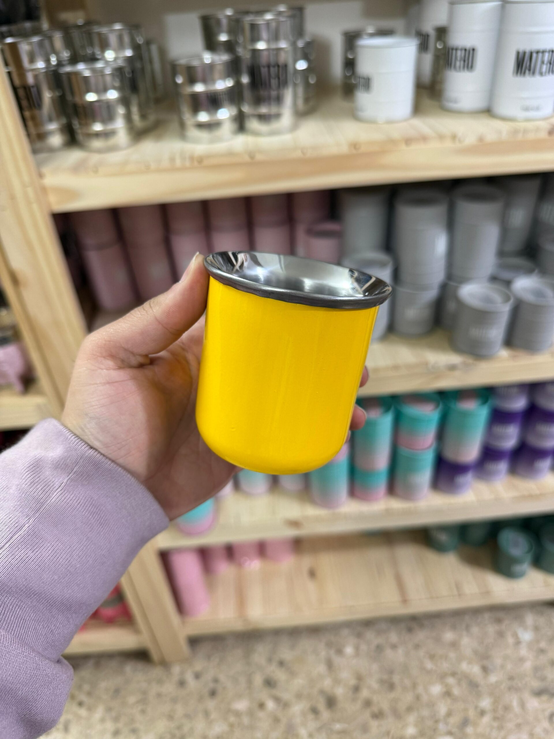 MATE TERMICO VASITO COLOR AMARILLO BRILLOSO INTERIOR ACERO INOX