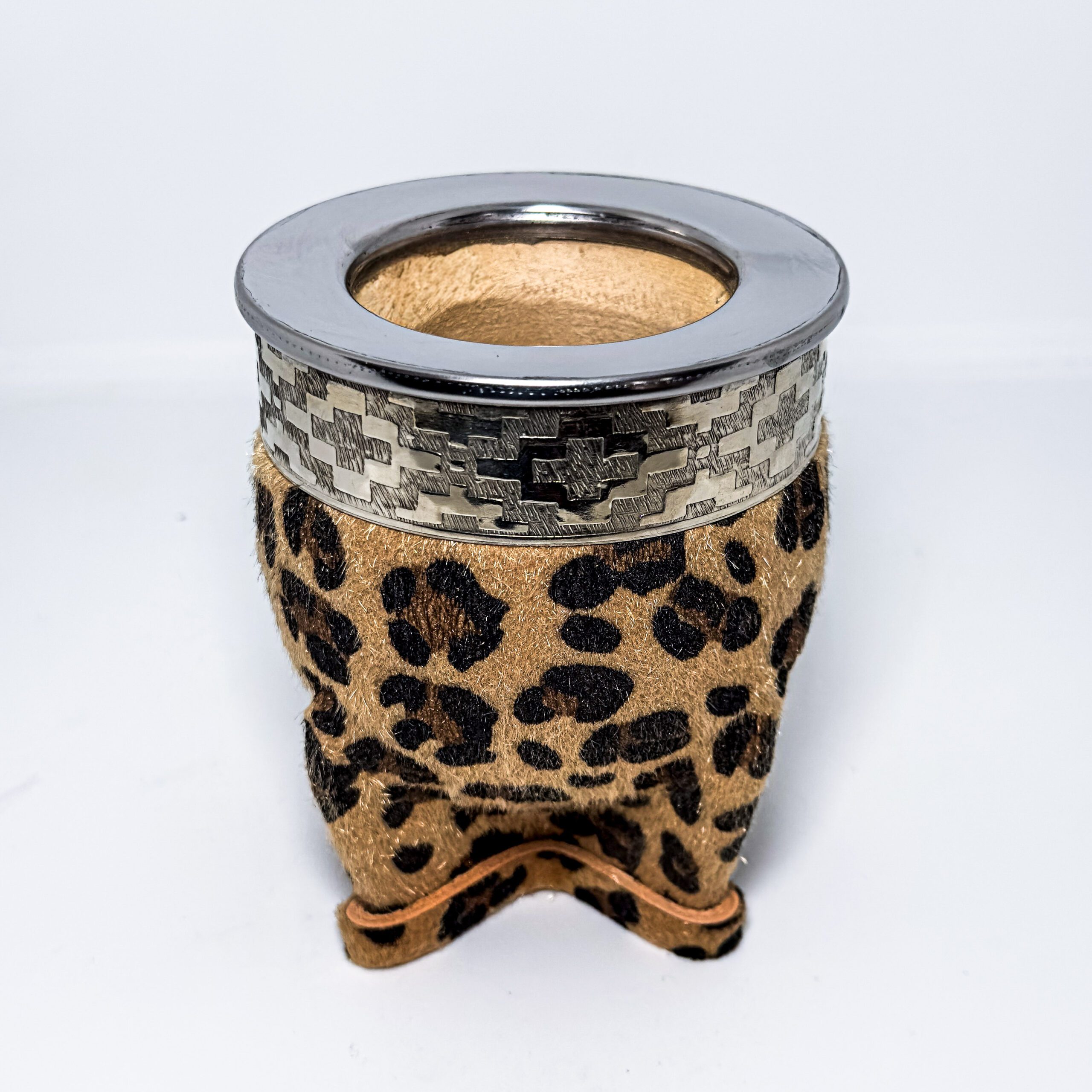 mate imperial - cuero animal print - guarda de alpaca - 100% calabaza GRUESA - tamaño mediano