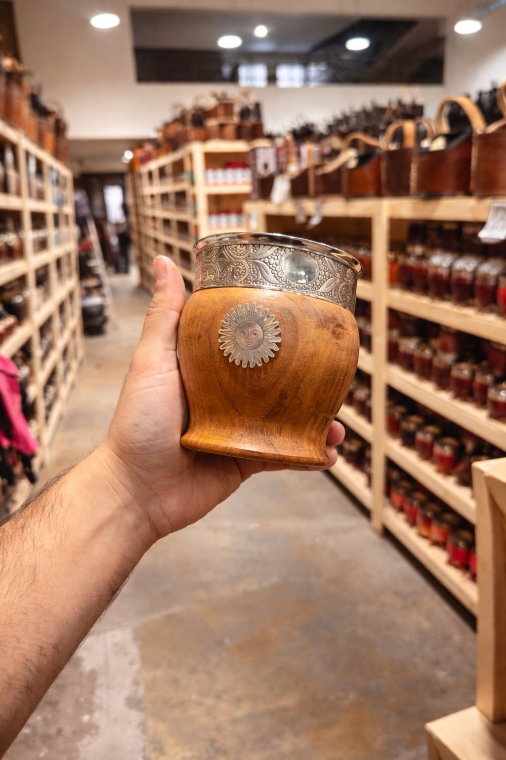 IMPERIAL ALGARROBO GUARDA DE ALPACA PREMIUM CON DIJE DE SOL EN MADERA