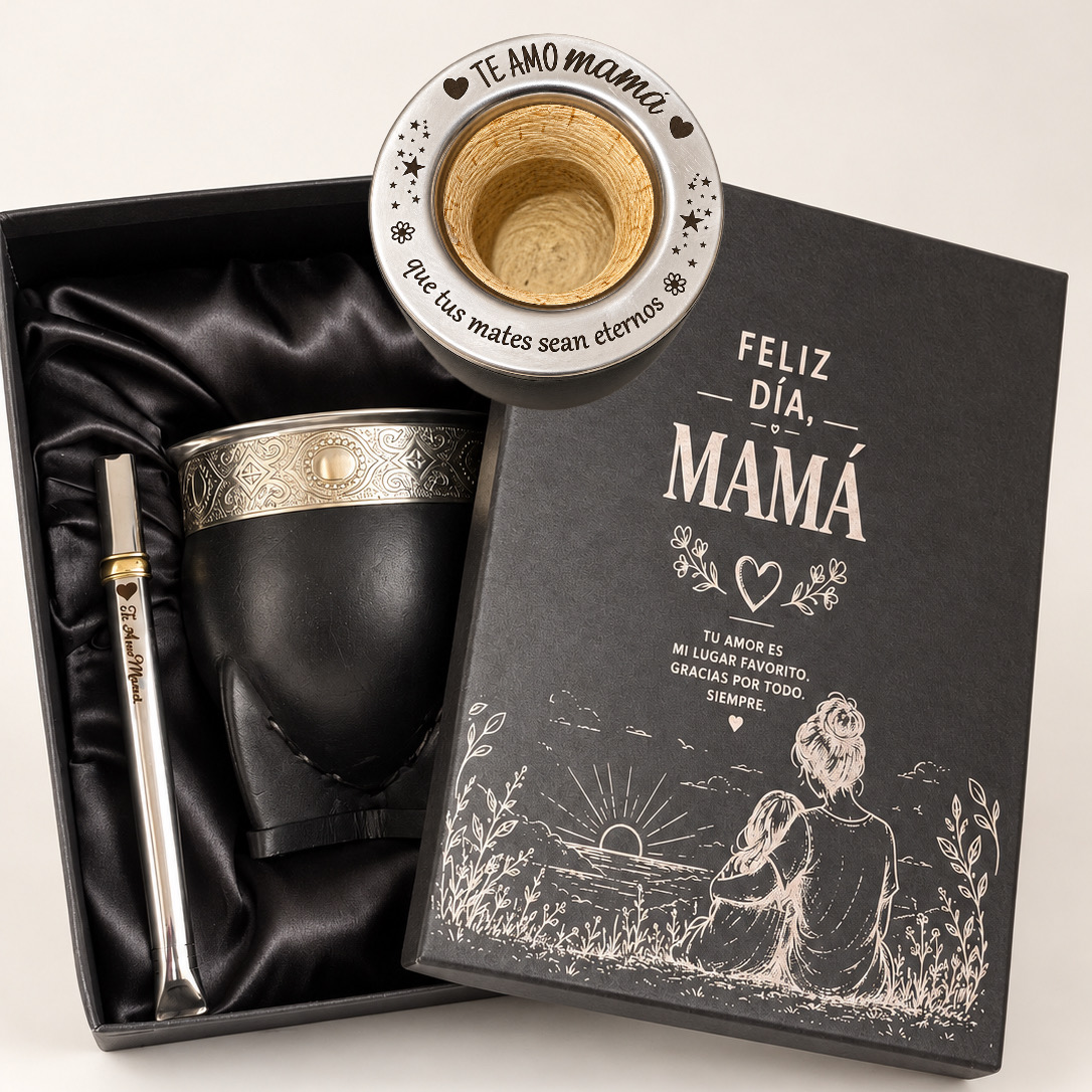 BOX DÍA DE LA MADRE CON IMPERIAL DE ALPACA + CAJA PRESENTACION + BOMBILLA (todo grabado)