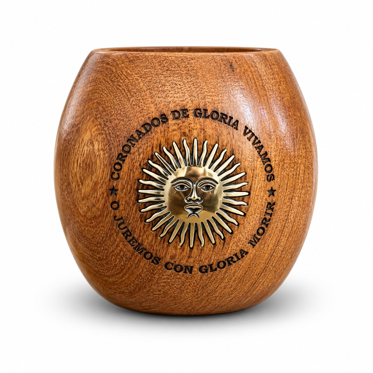 MATE ALGARROBO CORONADOS DE GLORIA - DIJE BRONCE SOL DE MAYO - 100% ALGARROBO