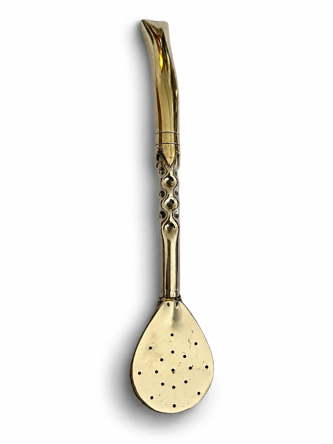 BOMBILLON PICO DE LORO CORONA DE BRONCE – CAÑO DE ALPACA CINCELADO AGUJEROS PREMIUM  – PALA ANCHA ALPACA
