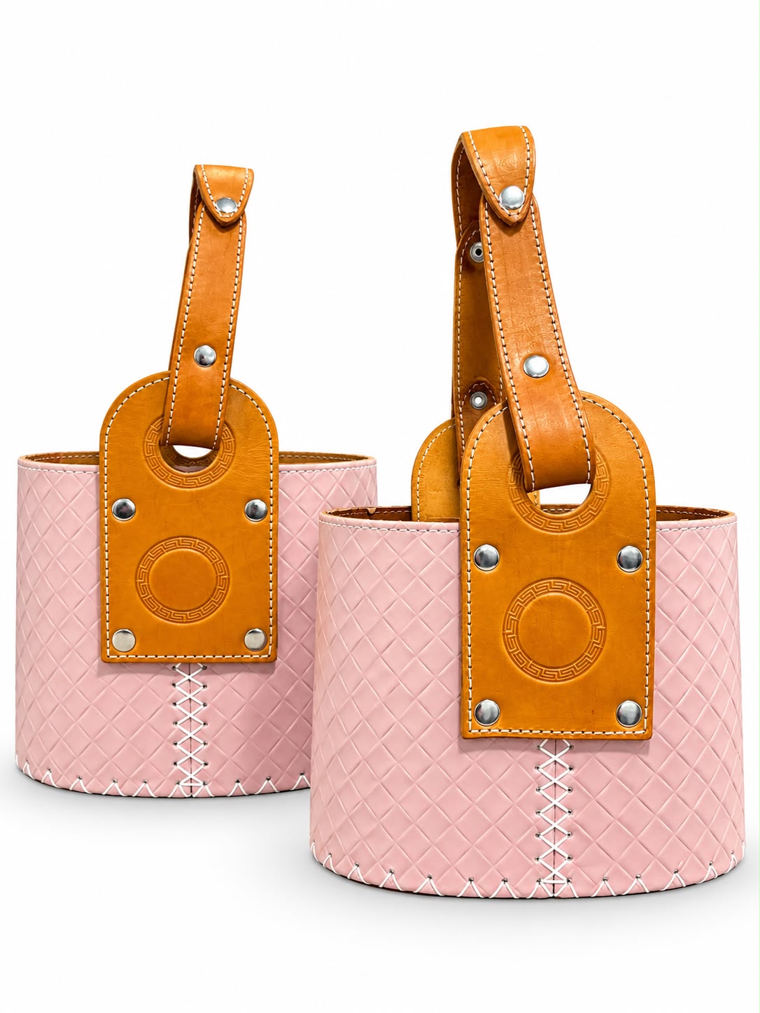 MEDIA CANASTA COLOR COMBINADO - CUERO ONDULADO ROSA